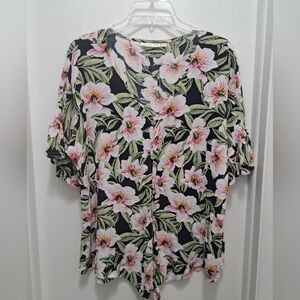 Hailey Lyn Women's Blouse Size XL Print Floral Short Sleeves 100% Rayon Bohemia.